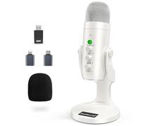 zealsound Micrófono Inalámbrico, Micrófono Gaming USB de Escritorio de Condensador para iPhone/PC/iPad/Android - Silencio, Eco, Monitor, Ganancia, 2.4GHz para Podcast, ASMR,Video, Youtube