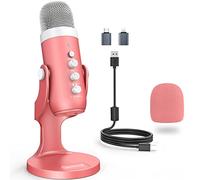 zealsound Micrófono USB gaming, micrófono PC, Silencio para teléfono computadora PC, Mic con Control de Ganancia, Ajuste Volumen, Eco & Monitor para transmisión grabación Vocal ASMR Podcast Video Rosa