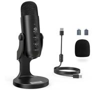 zealsound Micrófono USB para PC, Móvil y Tablet, Micrófono de Condensador de Sobremesa con Reducción de Ruido, Silencio, Monitorización y Eco, para Gaming, Streaming, Podcast, ASMR, Negro