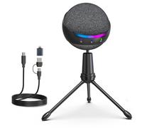 ZealSound Micrófono USB para PC, portátil, iPhone, PS4/PS5, micrófono con cancelación activa de ruido con silencio táctil, eco, RGB y controles de volumen, conector de monitor, ideal para podcast