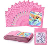 Zeawavsl 100 Por Caja Bolsas Mylar, Bolsas Con Cremallera, Bolsas Mylar Resellables. Bolsas Multiusos Resellables Para Dulces, Galletas Y Joyas. (Pink, 9 * 12)