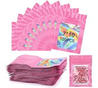 Zeawavsl 100 Por Caja Bolsas Mylar, Bolsas Con Cremallera, Bolsas Mylar Resellables. Bolsas Multiusos Resellables Para Dulces, Galletas Y Joyas. (Pink, 7 * 10)