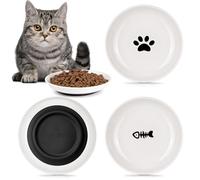 Zeawavsl Juego de 3 Cuencos de cerámica para Gatos con Base de Goma Antideslizante, Elevados, Cómodos para los Bigotes, Fácil de Limpiar, Ideal para los Amantes de los Gatos