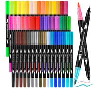 Zeawavsl Juego Rotuladores AcríLicos, 48 Colores Con Dos Puntas, Rotuladores Gruesos Y Finos, Para Bullet Journal, Letras A Mano, CaligrafíA, Manga, Tinta a Base de Agua (48)