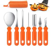 Zeawavsl Kit de Talla de Calabaza Halloween, 7 Piezas Kit de Talla de Calabazan con Bolsa, Talla Calabaza Bricolaje Herramientas de Acero Inoxidable para Adultos y Niños