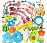 Zeaxuie Paquete de 20 Juguetes masticables de Lujo para Cachorros, Lindos Juguetes para Perros pequeños con Cuerdas, Juguetes masticables para Cachorros, Pelota de golosinas y Juguetes chirriantes