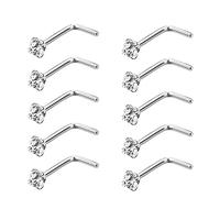 Zeayebsr 10 Piezas 20 Guage Piercing de Nariz de Acero Inoxidable Aros de Nariz de Zirconia Cúbica Joya de Cuerpo, Forma de L Curvado