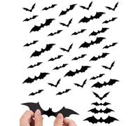 Zeayebsr 120 unidades de decoración de murciélagos 3D de Halloween tamaños diferentes PVC impermeable murciélago negro espeluznante desmontable DIY Halloween decoración set para ventana decoración