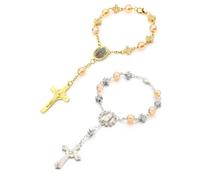 Zeayebsr 2 Piezas Rosarios Religiosos, Rosario Católico Rosario de Coche para Espejo Retrovisor, Pulsera con Colgante de Cruz para Pascua, Acción de Gracias, Recuerdos Bautizo,rosarios de comunion