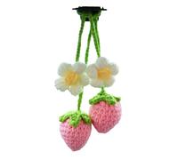 Zeayebsr 2pcs Colgante de algodón con diseño de Fresa de Ganchillo, para Colgar en el Espejo retrovisor, Hecho a Mano, Tejido de Fresa, Borla, Accesorios de Coche, estética Interior automotriz