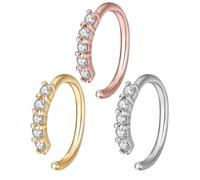 Zeayebsr 3pcs Anillos para el Ombligo para Mujeres de Plata Esterlina Hipoalergénico Clicker Anillos para el Ombligo Cubic Zirconia Paved Invertir Anillos para el Ombligo Body Belly Piercing Joyería
