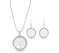 Zeayebsr Árbol de la Vida Collar para las mujeres de acero inoxidable de oro de color claro Circón Ronda Colgante Cuello Cadenas Árbol de la Familia Encanto，Con 1 par de aretes del árbol de la vida.
