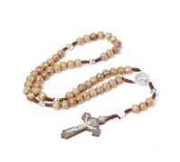 Zeayebsr Collar de Rosario con Cruz Católica, Cuentas de Oración de Madera Natural con Medalla Cruz Jesucristo San Benito, para Cristianos Católicos Comunión Religiosa, Bautismo, Misa, Biblia,rosarios