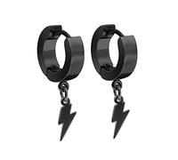 Zeayebsr Par de aretes de aro con relámpagos colgantes, hombres y mujeres, aretes de acero inoxidable, negro