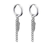 Zeayebsr Pendientes de Plata de Ley 925 Aro Bisagras Largos Aretes Pluma para Hombre y Mujer