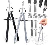 Zeaying 2 Piezas Compás de metal, Compasso Escolar Dibujo Tecnico de Metal, Compás con Caja de Minas de Repuesto, Dibuja Círculos con Precisión, Adecuado para Matemáticas, Dibujo, Gráficos (Negro+Plat