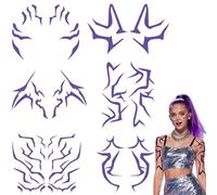Zeaying 6 Piezas Demonios Tatuajes Temporales, Diseños de tatuajes de demonios, Púrpura Oscuro Fluorescente Anime Cosplay Pegatinas, Película para cosplay de baile, Festivales de música, Halloween