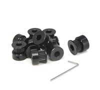 Zeberoxyz 10 unids/set GT2 polea rueda 20 dientes 6,35 mm agujero negro aluminio correa dentada polea loca para impresora 3D 6 mm ancho correa dentada (20T-6,35 mm agujero-negro)