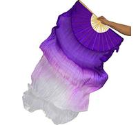 ZEBEYE Abanico largo para danza del vientre, 2 piezas de 180 cm/70.8 pulgadas, danza del vientre, danza del vientre, de seda, abanicos de bambú, arte colorido (color: morado + blanco)
