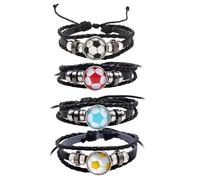 ZEBKEL 4 Pcs Pulseras Personalizadas de Fútbol Tejidas Ajustables para Niños y Adultos, Regalos de Fútbol para Amigos y Equipos, Joyería Deportiva Retro