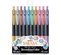 Zebra Bolígrafo de gel Sarasa Clip 0.5 mm Deco Shine Color, juego de 10 colores (JJ15-10C-SH)