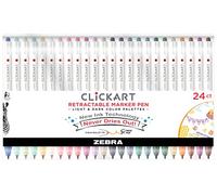Zebra ClickArt - Rotulador retráctil, punta fina, 0.6 mm, colores surtidos de tinta clara y oscura, paquete de 24