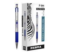 Zebra F-301 Stainless Steel Retractable Ballpoint Pen, 0.7mm, Blue, 12-Pack (27120) by Zebra Pen