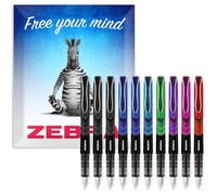 Zebra Fuente - Pluma estilográfica desechable, color negro, azul, rojo, verde, violeta, azul claro y rosa, en paquete de regalo, paquete de 10