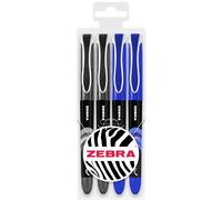 Zebra Fuente - Pluma estilográfica desechable, punta fina de 1,0 mm, grosor de trazo de 0,6 mm, cartera de 4 unidades, tinta negra y azul