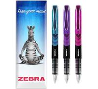 Zebra Fuente - Pluma estilográfica desechable, rosa, morado, tinta azul claro, en paquete de regalo (paquete de 3)