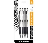 Zebra G-301 Bolígrafo de gel retráctil de acero inoxidable, punta media, 0,7 mm, tinta negra, 4 unidades