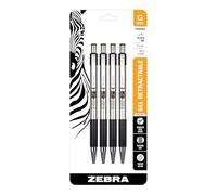 Zebra G-301 Bolígrafo de gel retráctil de acero inoxidable, punta media, 0,7 mm, tinta negra, 4 unidades