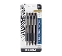 Zebra G-301 Bolígrafo de gel retráctil de acero inoxidable, punta media, 0,7 mm, tinta negra, 4 unidades