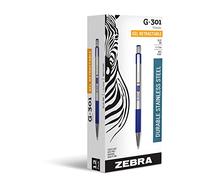 Zebra G-301 Stainless Steel Retractable Gel Pen, Medium Point, 0.7mm, Black Ink, 12-Count
