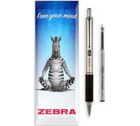 Zebra - Juego de bolígrafos de acero inoxidable | F-402 retráctil con tinta negra + recambio negro de la serie F de 1,0 mm | Bolígrafo ejecutivo de metal duradero