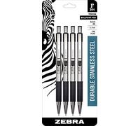 Zebra Pen F-301 Bolígrafo retráctil, barril de acero inoxidable, punta fina, 0.7 mm, tinta negra, paquete de 4 (el embalaje puede variar)