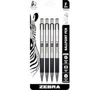 Zebra Pen F-301 Bolígrafo retráctil, barril de acero inoxidable, punta fina, 0.7 mm, tinta negra, paquete de 4 (el embalaje puede variar)