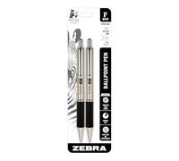 Zebra Pen F-402 Bolígrafo retráctil, barril de acero inoxidable, punta fina, 0,7 mm, tinta negra, paquete de 2