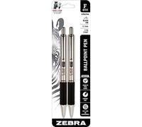 Zebra Pen F-402 Bolígrafo retráctil, barril de acero inoxidable, punta fina, 0,7 mm, tinta negra, paquete de 2