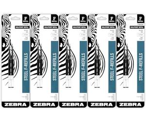 Zebra Pen F-Series Ballpoint Stainless Steel Pen Refill, Fine Point, 0.7mm, Black Ink, 10-Pack