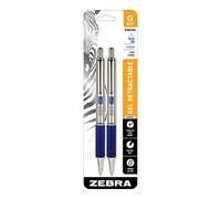 Zebra Pen G-402 - Bolígrafo retráctil de tinta de gel de acero inoxidable, barril de metal premium, punta fina, 0.5 mm, tinta azul, paquete de 2
