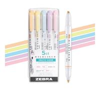 Zebra Pen Mildliner 78705 - Juego de resaltadores de doble extremo, puntas de cincel y punta redonda, colores de tinta suave surtidos, paquete de 5 unidades
