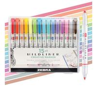 Zebra Pen Mildliner - Rotulador de punta doble, puntas anchas y finas, colores surtidos, 15 unidades