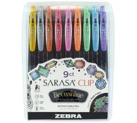 Zebra Pen Sarasa Clip Decoshine Bolígrafo de gel retráctil, punta fina, 0,5 mm, tinta de gel metálico surtida, paquete de 9