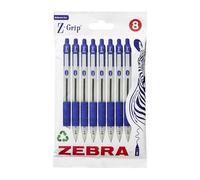 Zebra Pen Z Grip - Bolígrafos azules con clip de bolsillo, 8 unidades, bolígrafos retráctiles de tinta azul, fiables bolígrafos Biro azules para uso diario, paquete de 8 unidades