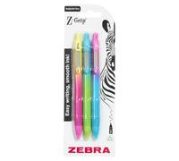 Zebra Pen Z-GRIP - Bolígrafos de tinta negra suave al tacto, paquete de 3 bolígrafos retráctiles de punta media de 1,0 mm con clip, bolígrafos de escritura suave con agarre cómodo, paquete múltiple de