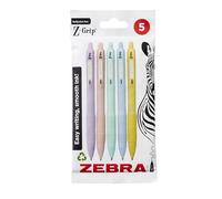 Zebra Pen Z-GRIP - Bolígrafos suaves de tinta negra, 5 unidades, barril pastel de 1 mm, punta media, retráctil, con clip, bolígrafos de escritura suave con tinta de baja viscosidad, agarre cómodo,
