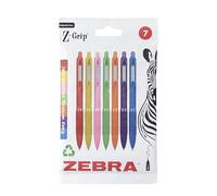 Zebra Pen Z GRIP - Bolígrafos suaves de tinta negra, 7 unidades, barril arcoíris de 1 mm, punta media, retráctil, con clip, bolígrafos de escritura suave con tinta de baja viscosidad, agarre cómodo,