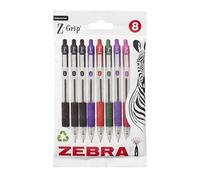 Zebra Pen Z Grip - Bolígrafos surtidos con clip de bolsillo, bolígrafos retráctiles de tinta surtida, bolígrafos Biro surtidos fiables para uso diario, diseño de cebra, 8 unidades