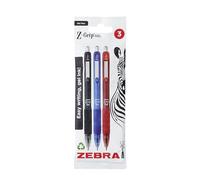 Zebra Pen Z Grip - Paquete de 3 bolígrafos de gel retráctiles de 0,7 mm con clip, a prueba de manchas, secado rápido, agarre cómodo, resistentes al agua, 3 bolígrafos de gel (multicolor, negro, azul,